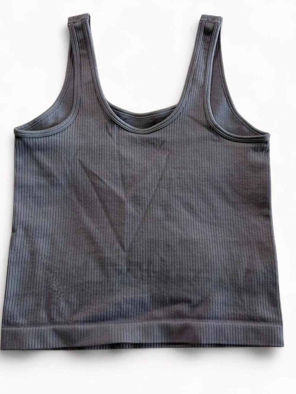 Dark Grey Seamless Ribbed U-Neck Stretch Crop Tank Top